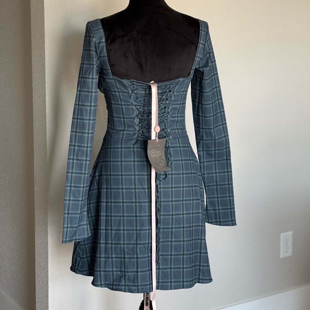 MALIKA BLUE TARTAN CORSET MINI DRESS - Picture 5 of 11